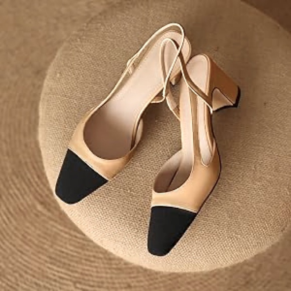Like New Cream and Black Cap Toe Slingback